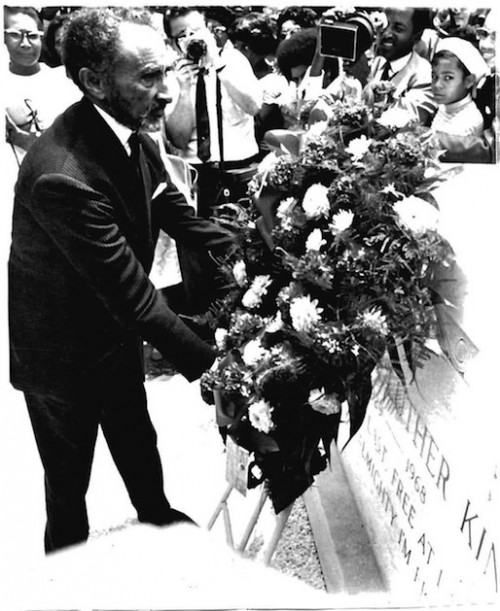 Emperor Haile Sellassie laying wreath at Dr. King's grave.  July 11, 1969.  AP Photo courtesy of private collector in New York.